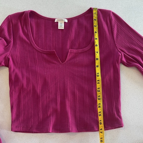 Bozzolo V-Neck Long Sleeve Crop Top - Fuchsia - Size L - Excellent Condition - Picture 8 of 10